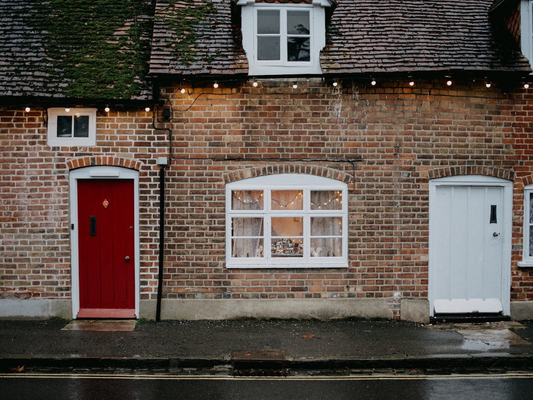 red and white wooden door