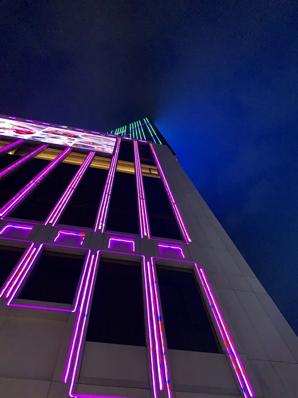 purple and white concrete building