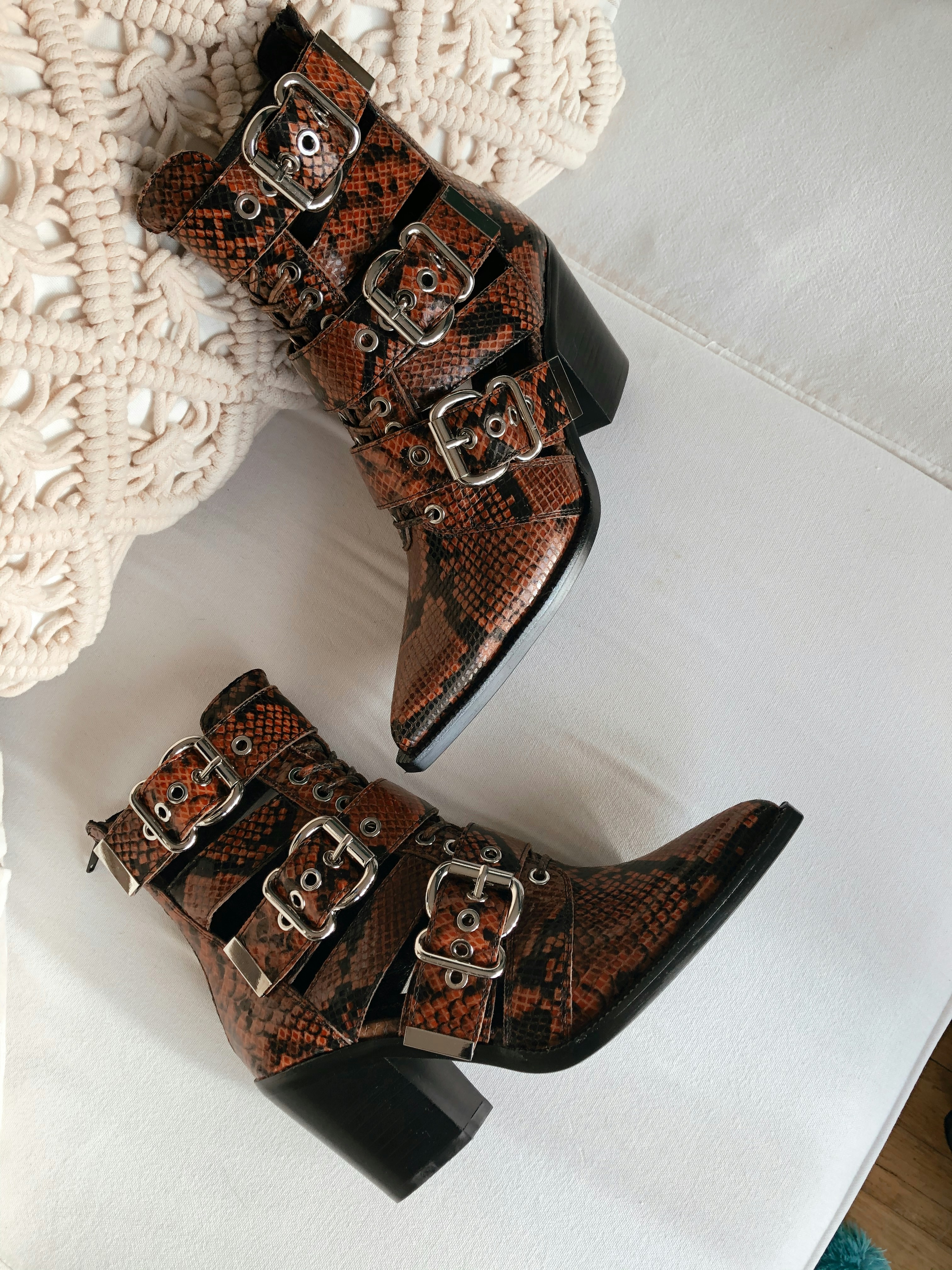 brown leather open toe heeled shoe