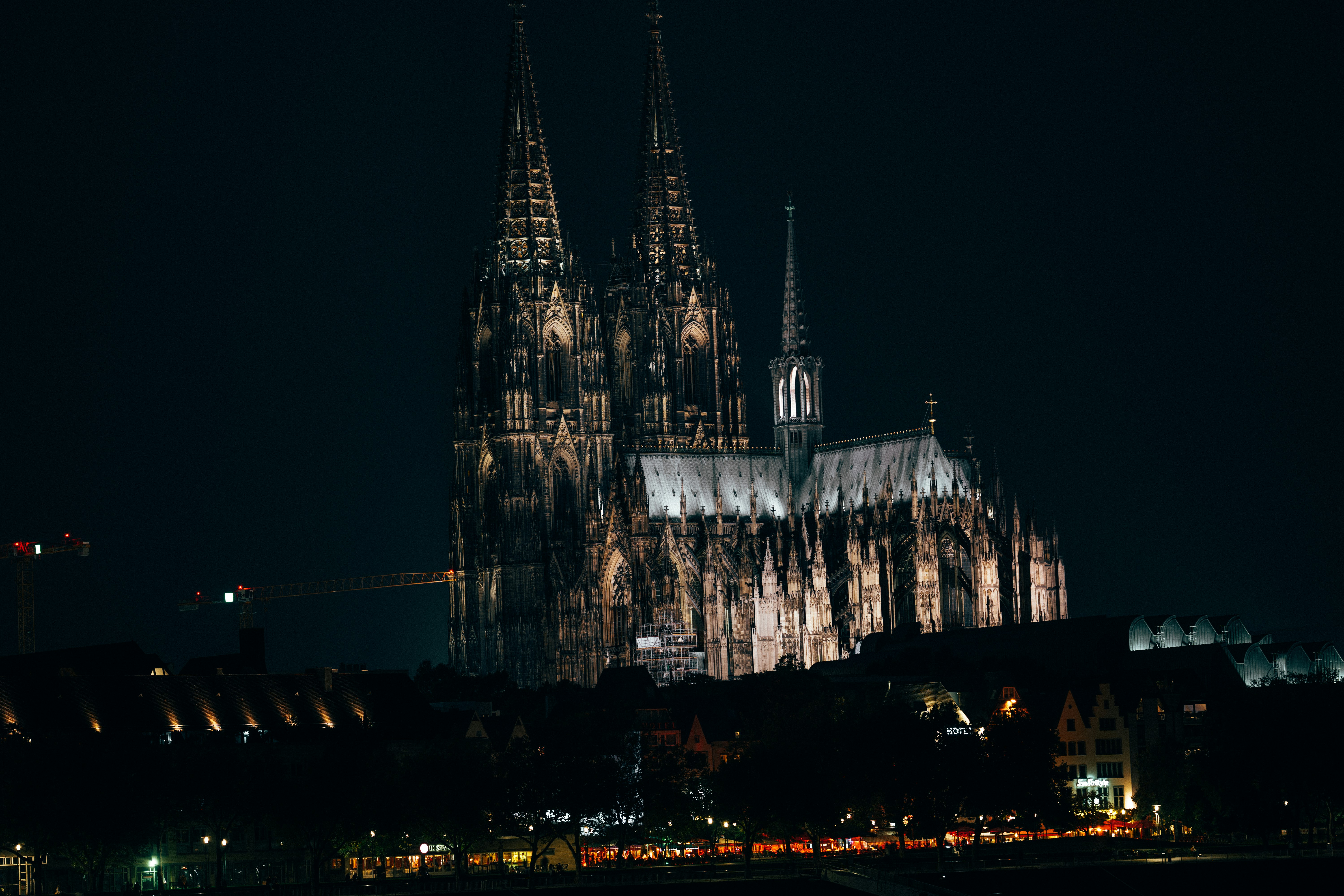 gray concrete building during night time