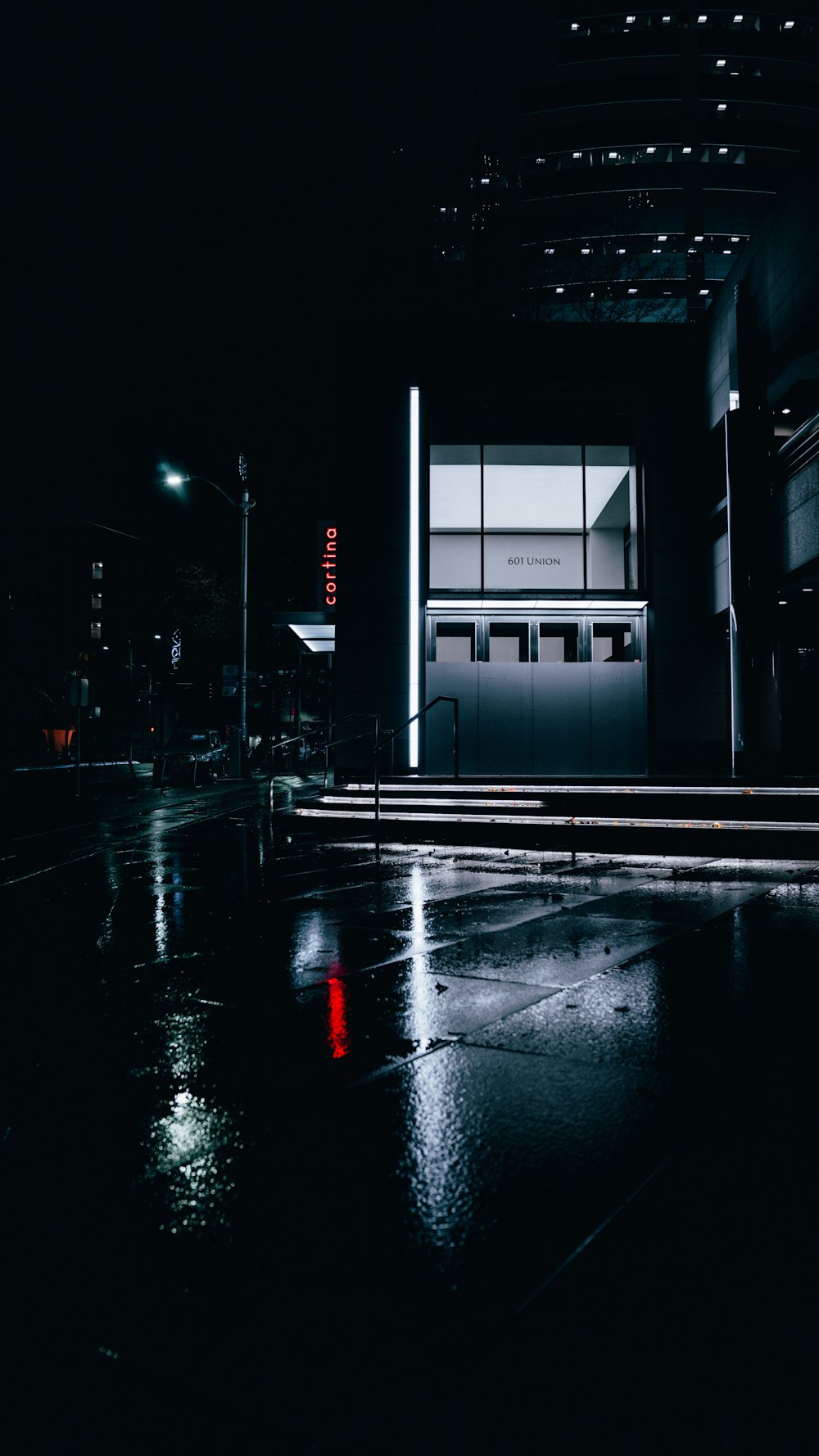 black and white building during night time