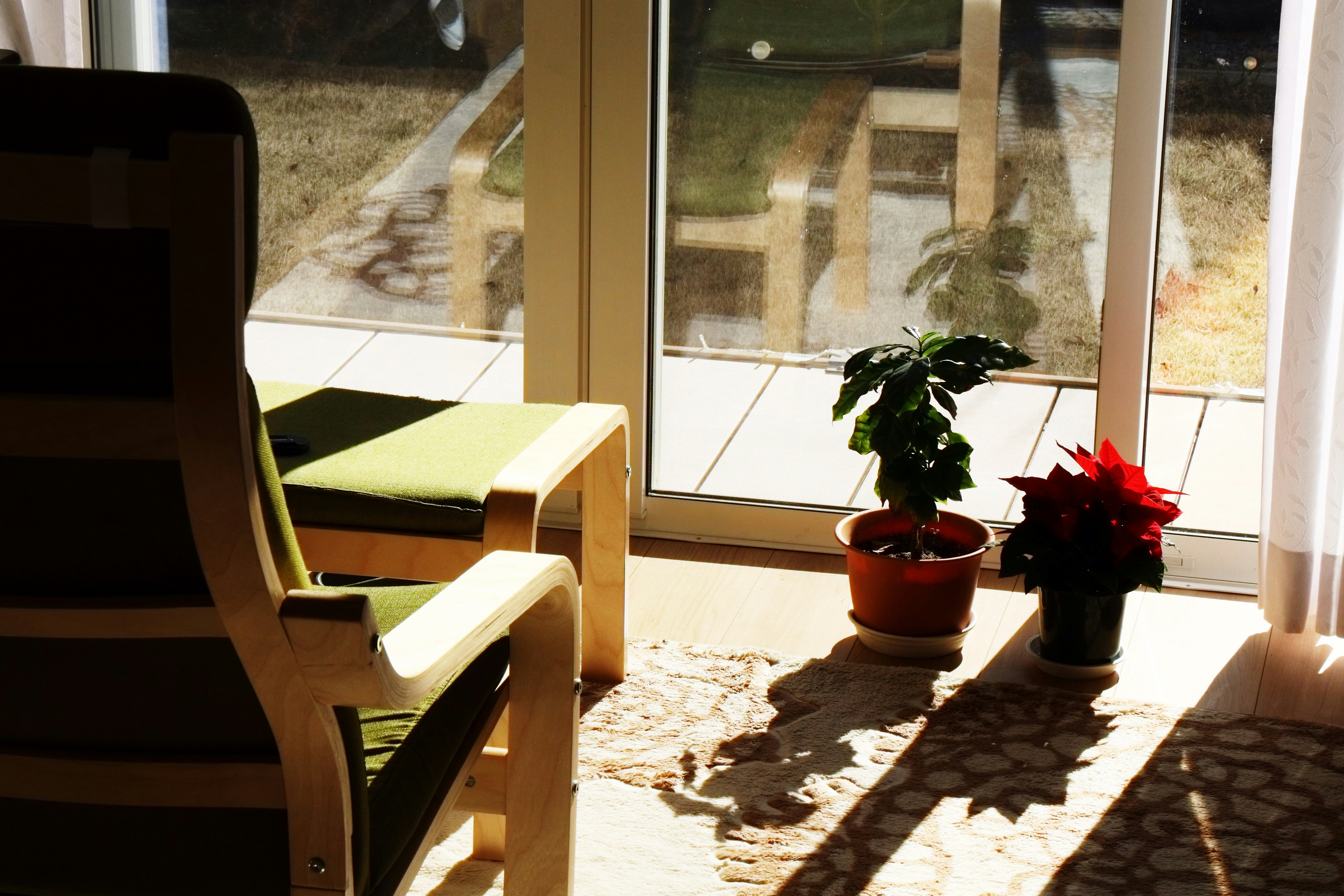 brown wooden armchair near glass window