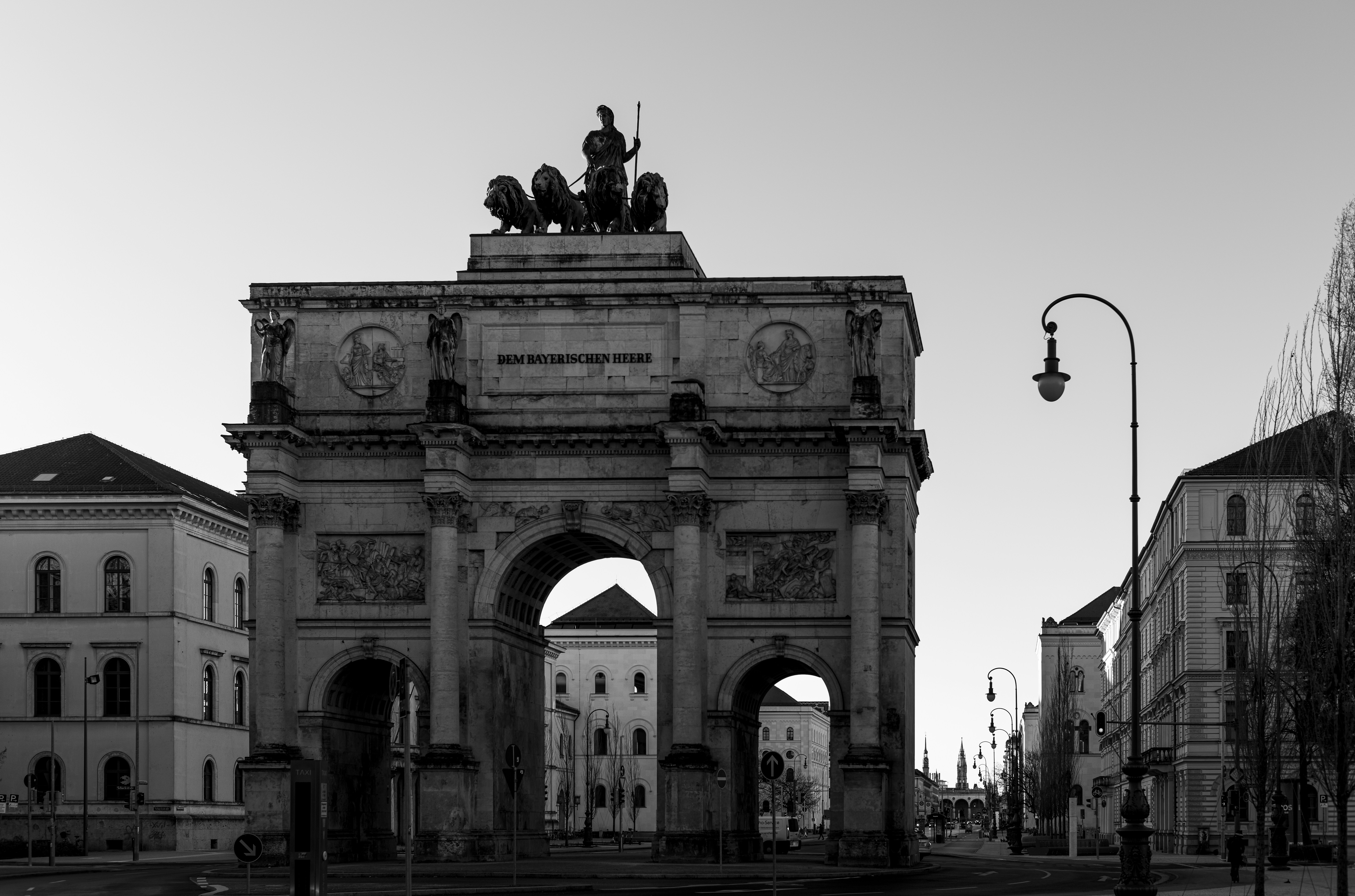 Siegestor in early Morning Sun in Winter.