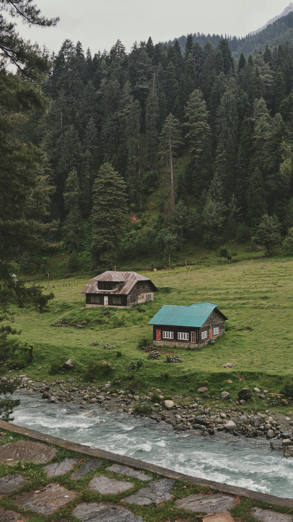 green and brown house on green grass field