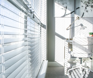 white and black striped window curtain