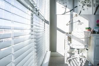 white and black striped window curtain