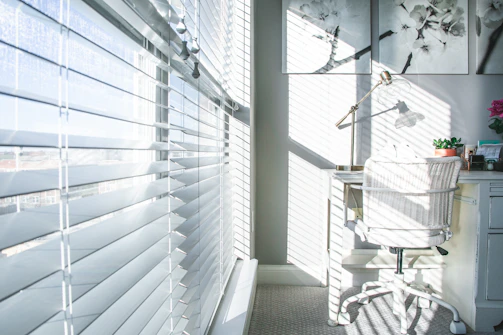 white and black striped window curtain