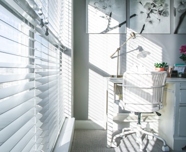 white and black striped window curtain