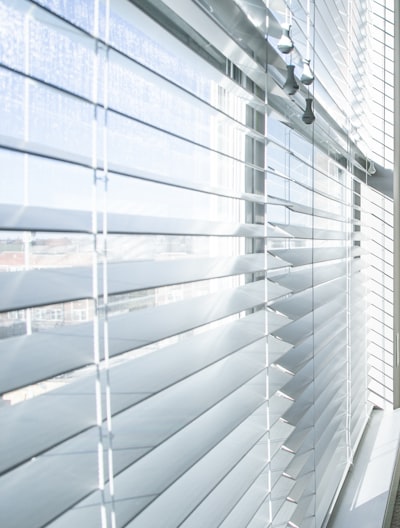 white and black striped window curtain