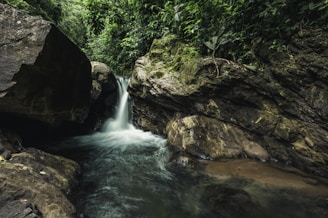 brown and green rock formation beside river during daytime