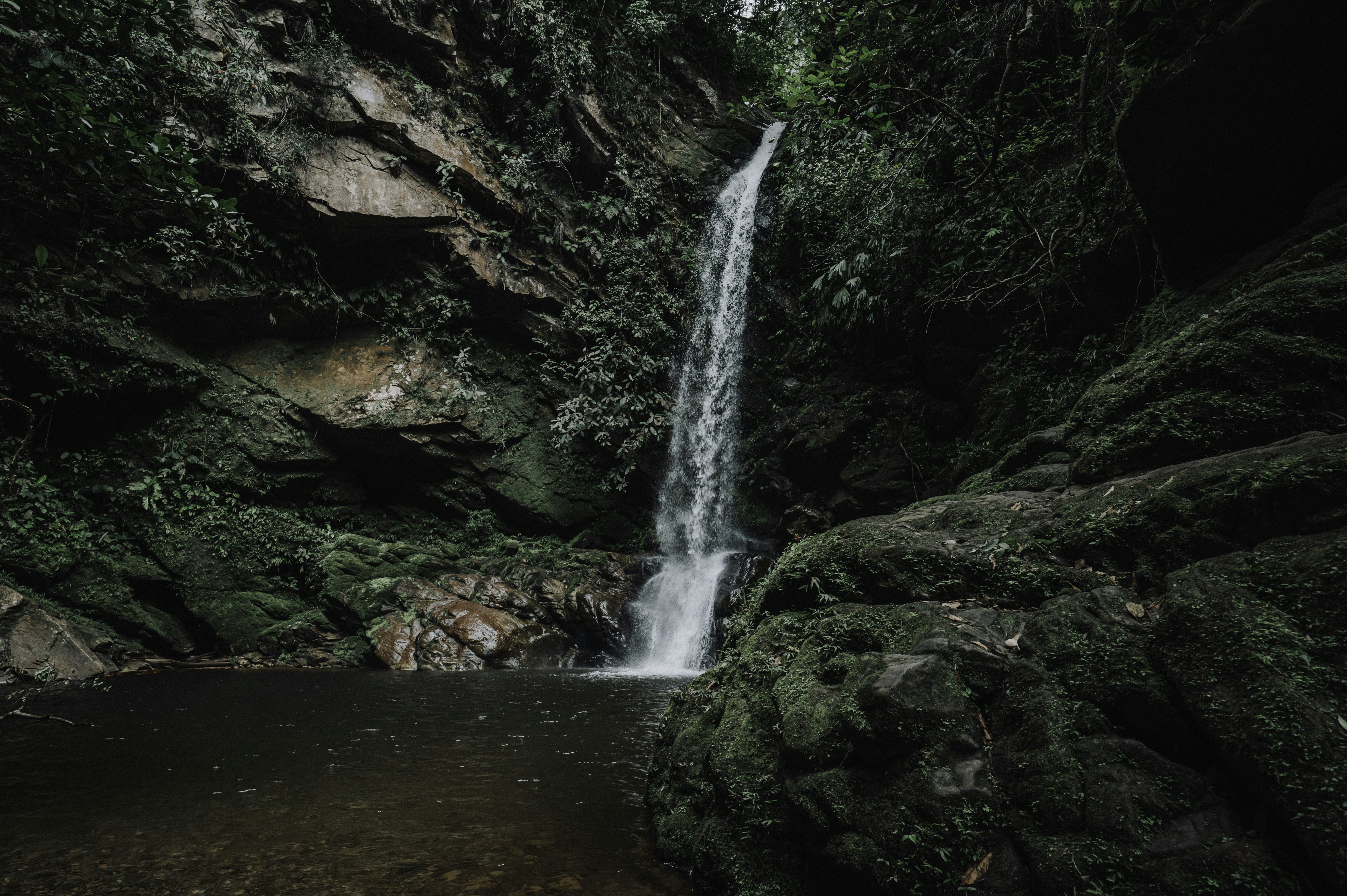 waterfalls in the middle of rocky mountain, 