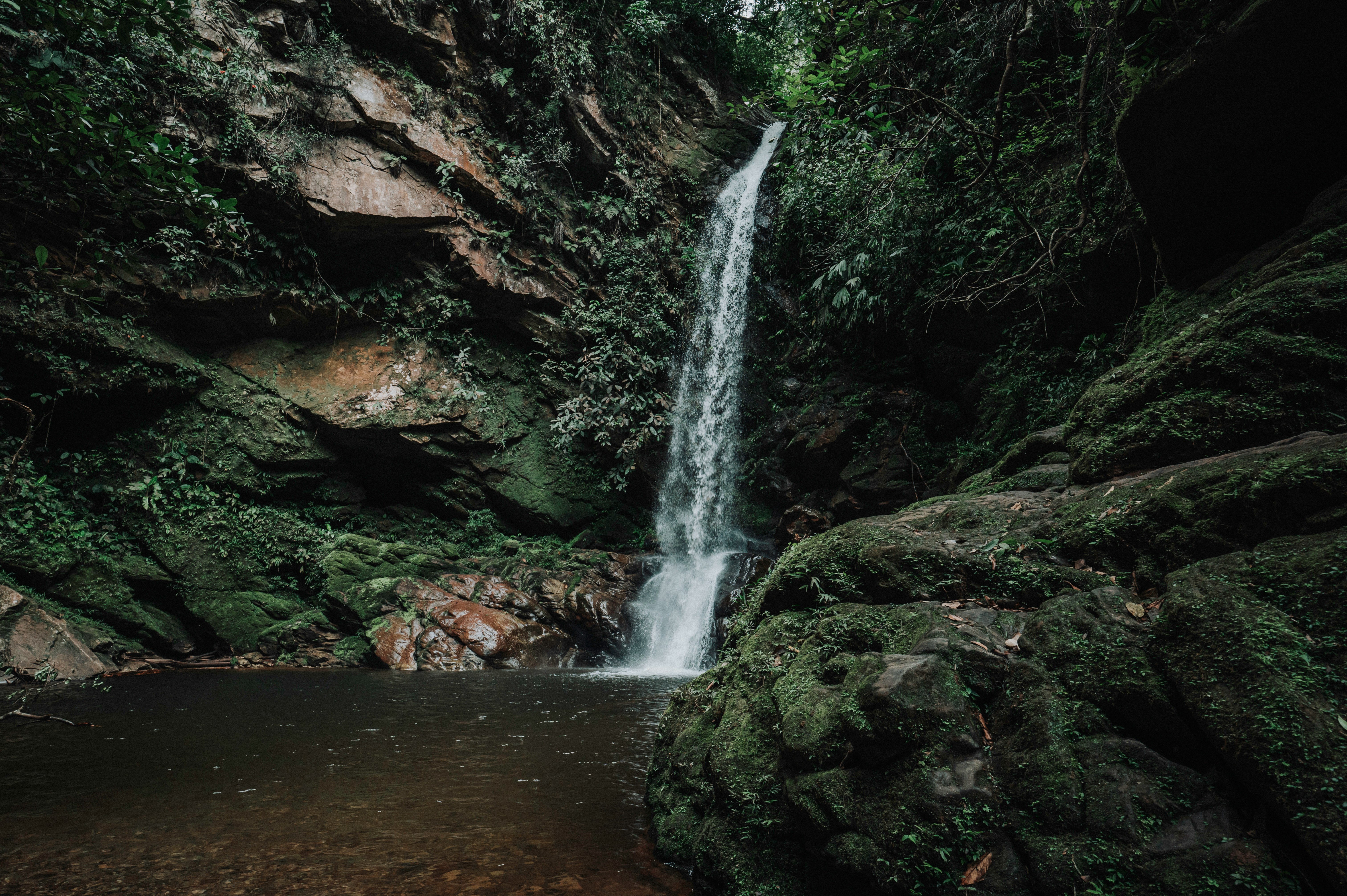 waterfalls in the middle of rocky mountain