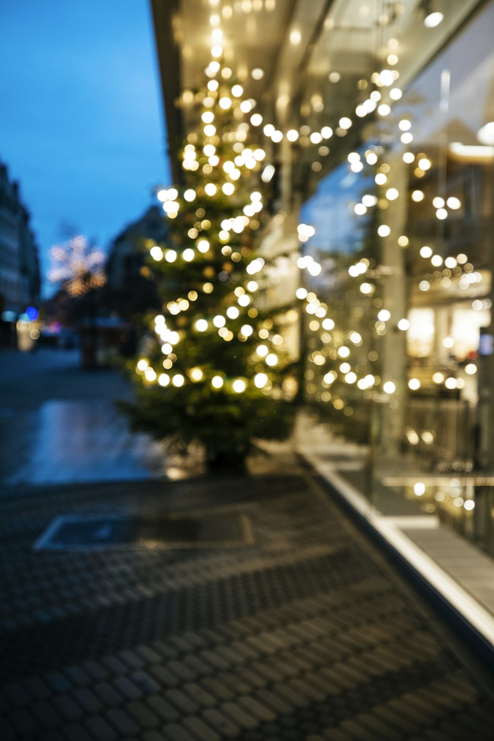 yellow string lights on street during night time