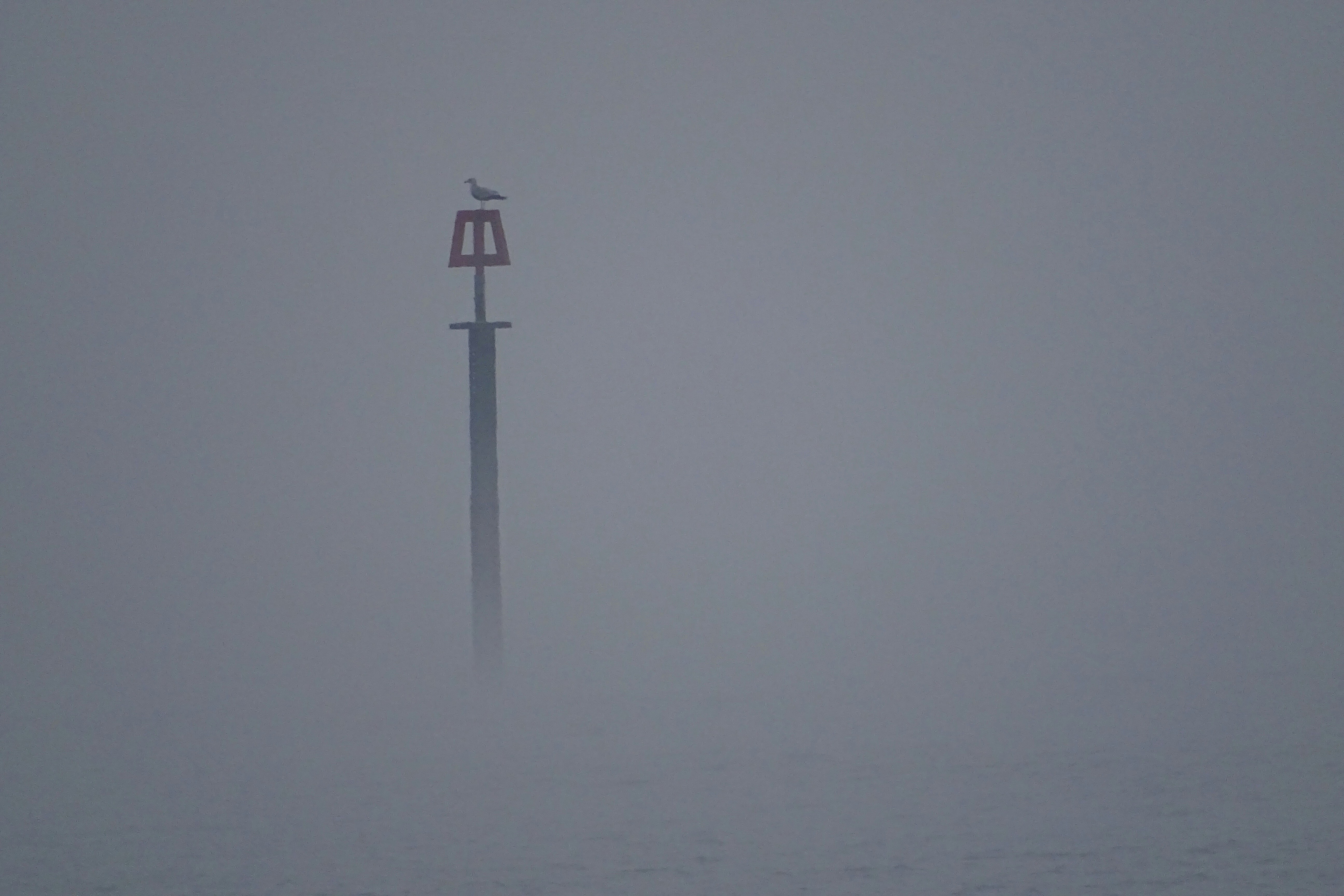 red cross on white fog