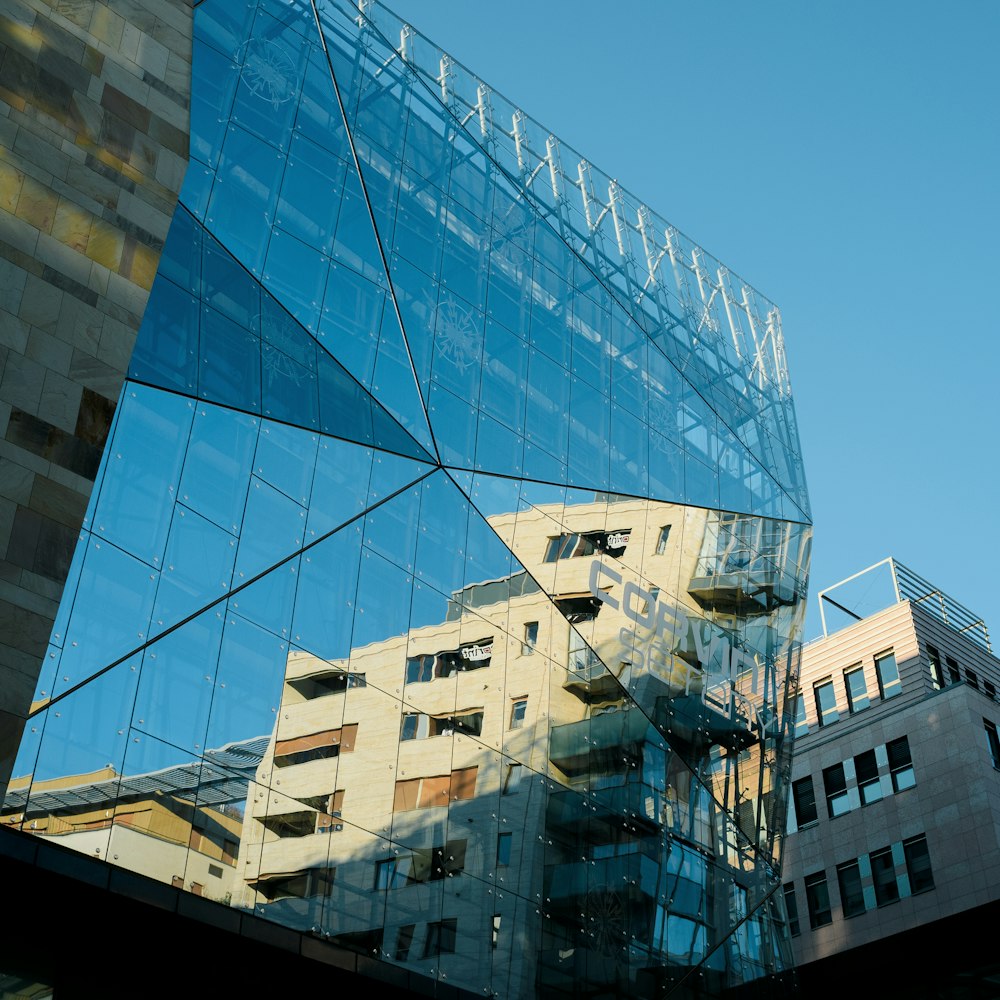 white and blue glass building