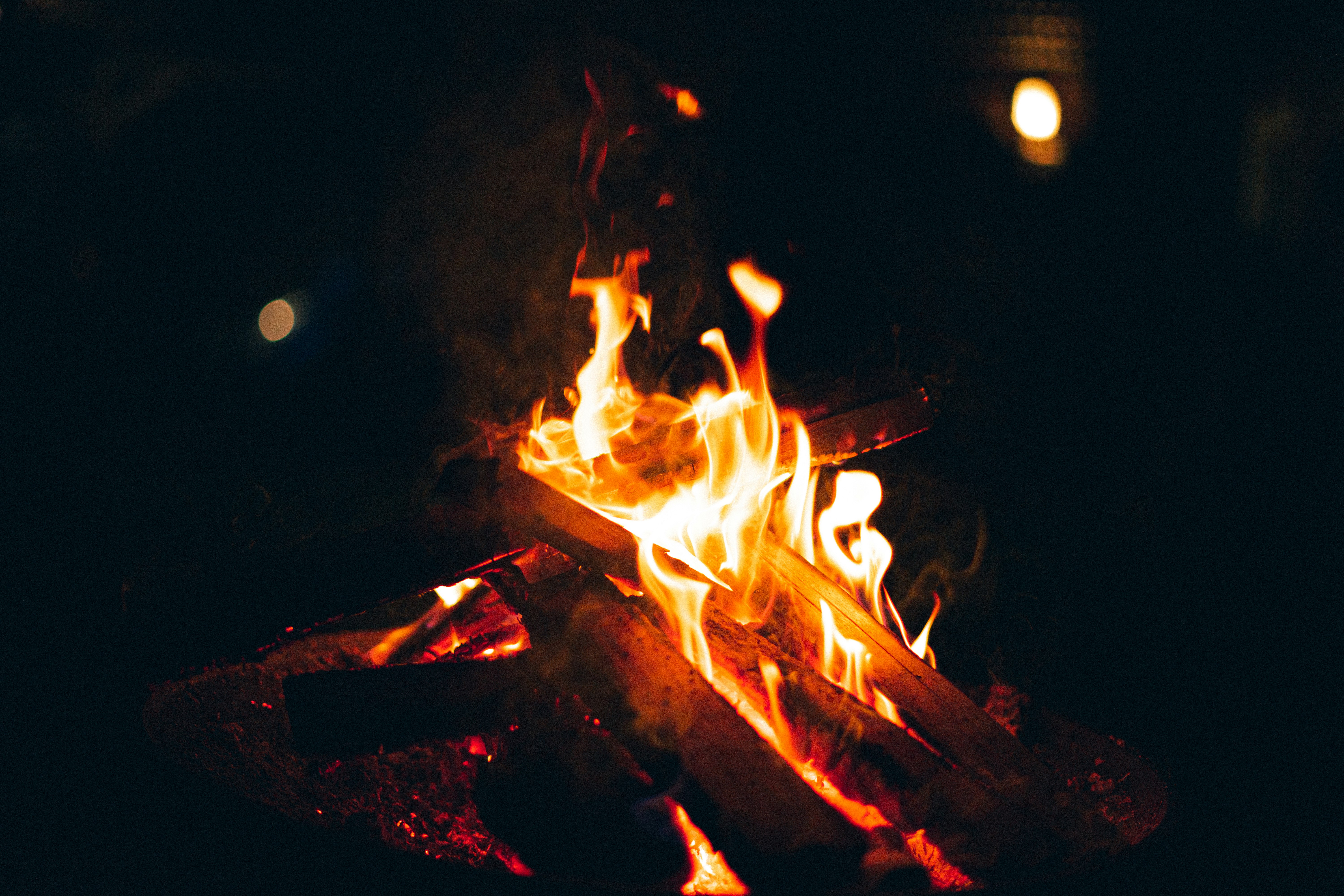 burning fire during night time