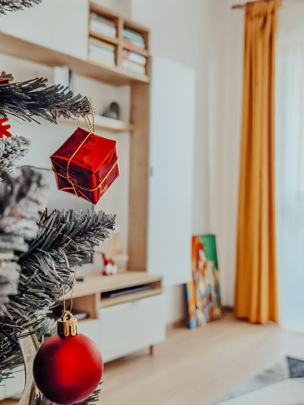 red and silver christmas tree