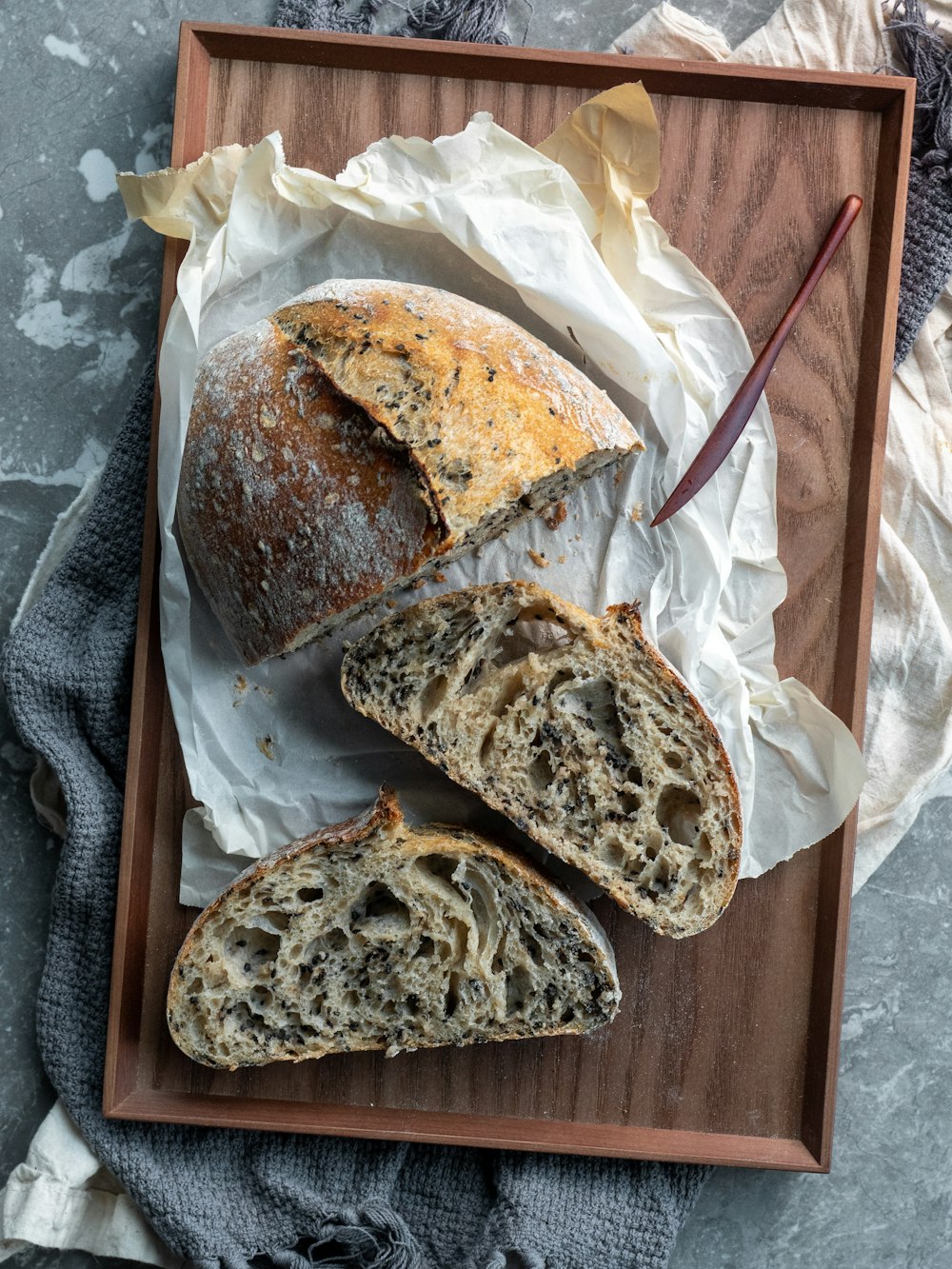 brown bread on white paper