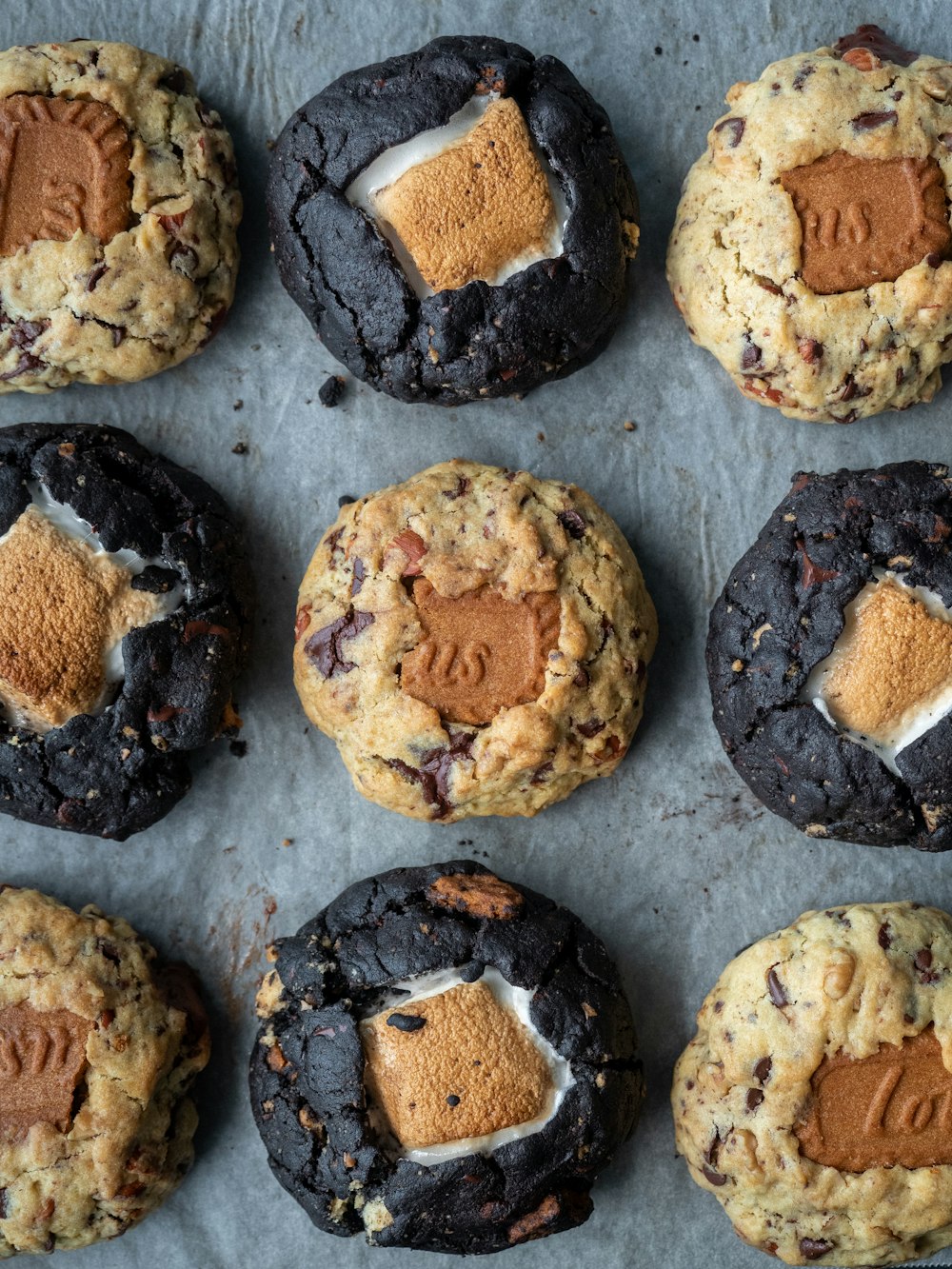 brown and black chocolate chip cookies