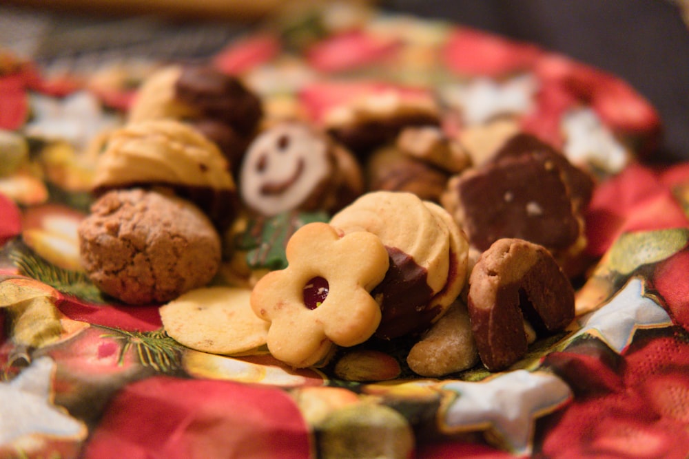 brown and white cookies on white ceramic plate