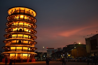 brown concrete building during night time