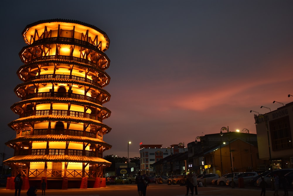 brown concrete building during night time