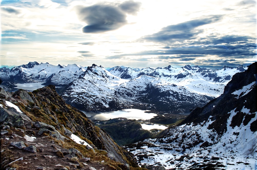 snow covered mountains under cloudy sky during daytime