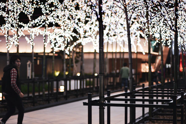 Outdoor walkway lined with stylish solar lights creating a welcoming evening atmosphere.