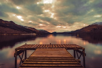 brown wooden dock on lake during daytime
