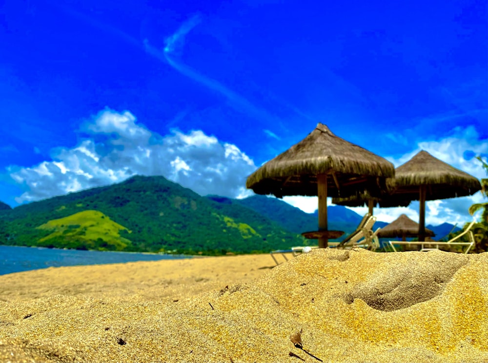 brown beach umbrella on brown sand during daytime