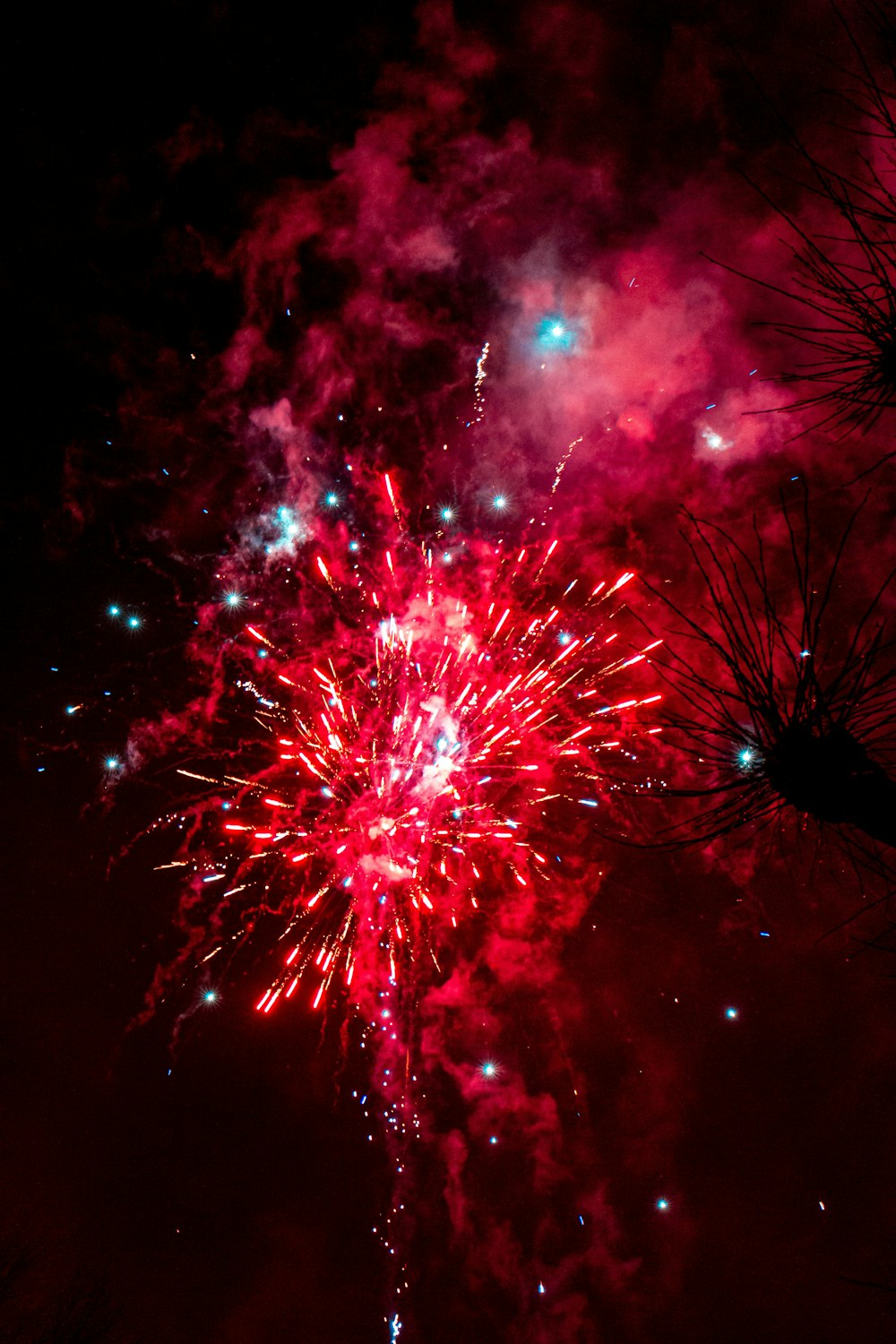 red fireworks in the sky