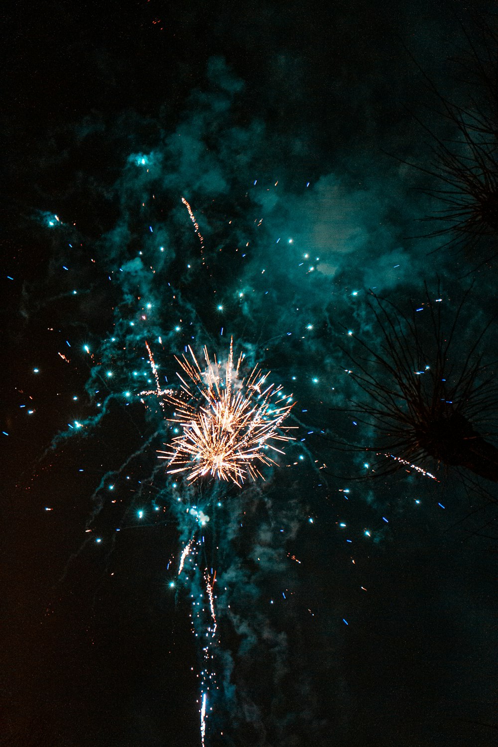 white and brown fireworks in sky