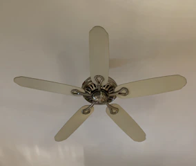 beige white 5 blade ceiling fan 