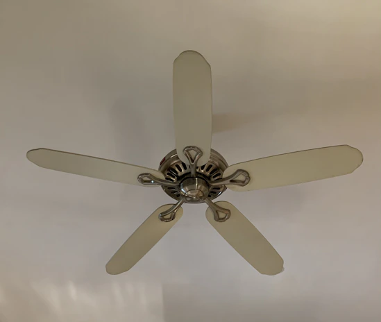 beige white 5 blade ceiling fan 