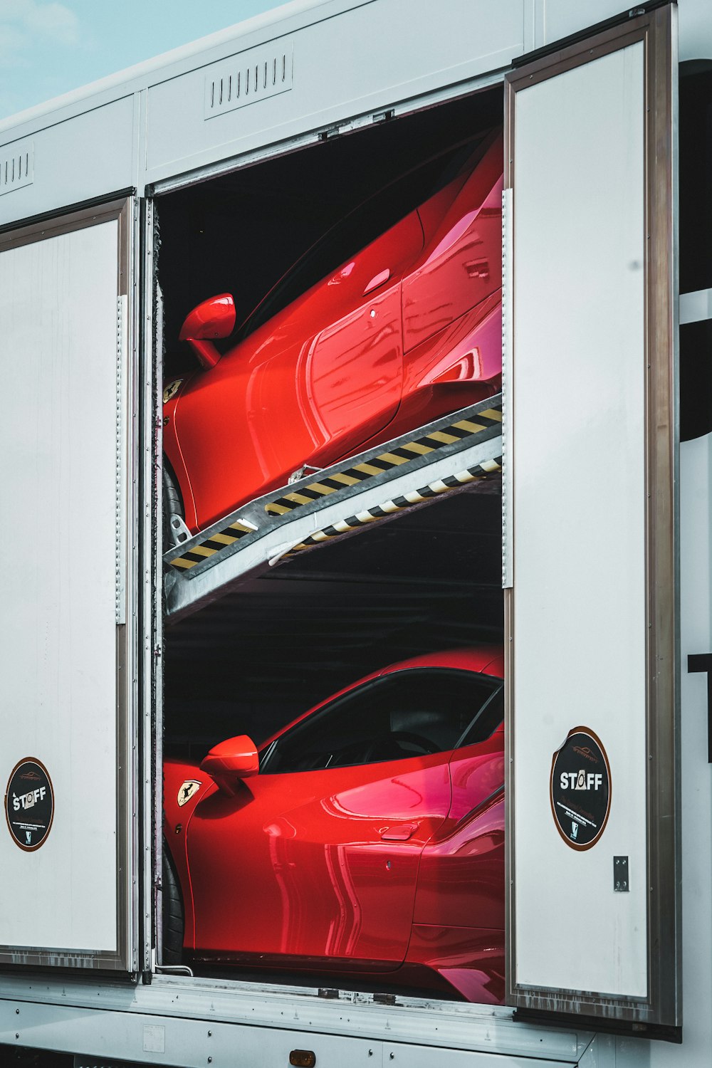 red car in a garage