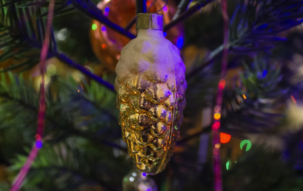 yellow and silver christmas bauble