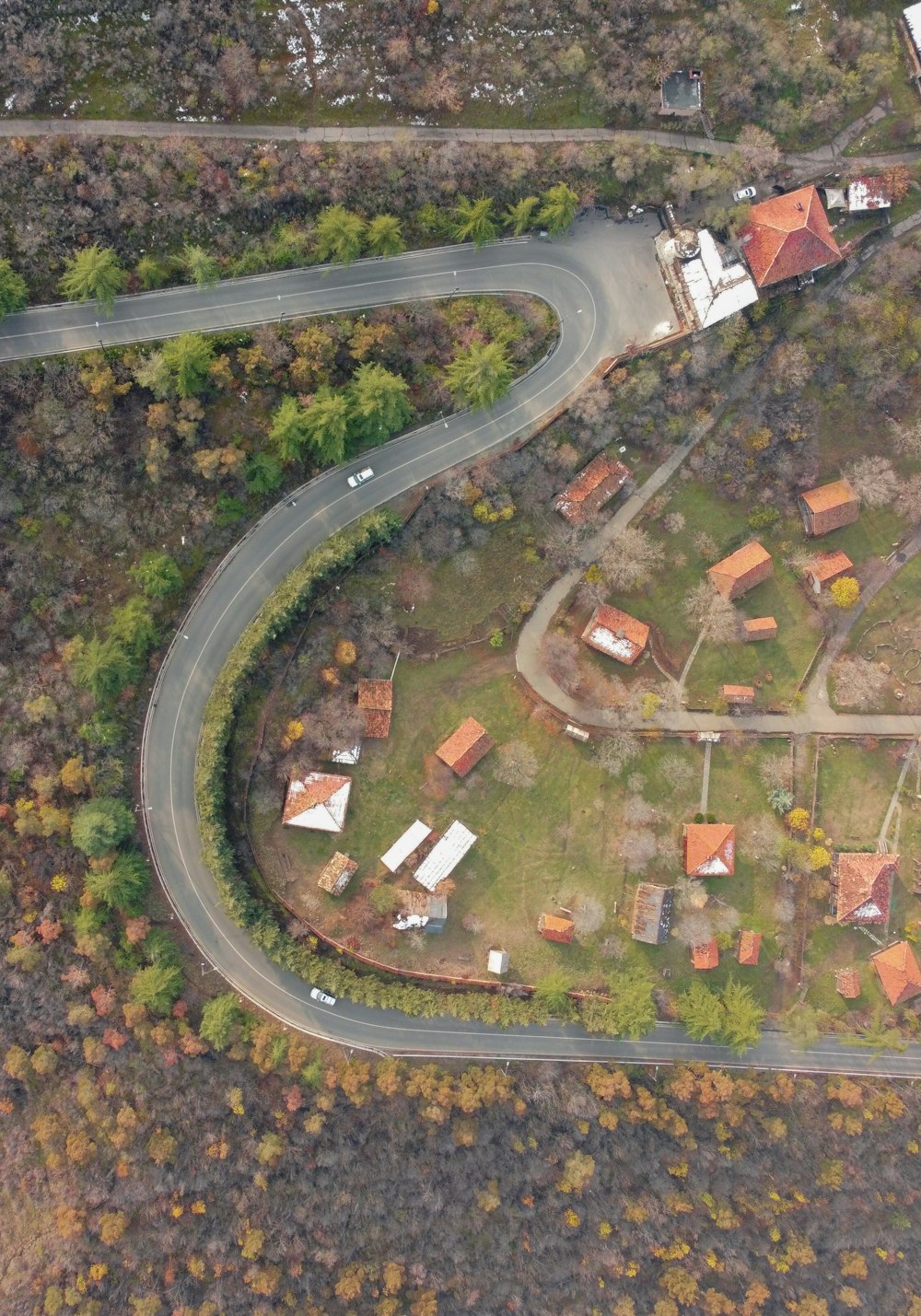 aerial view of road with cars