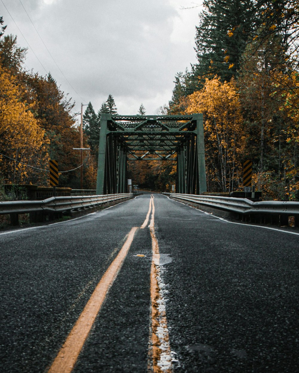 gray concrete road between trees under white clouds during daytime