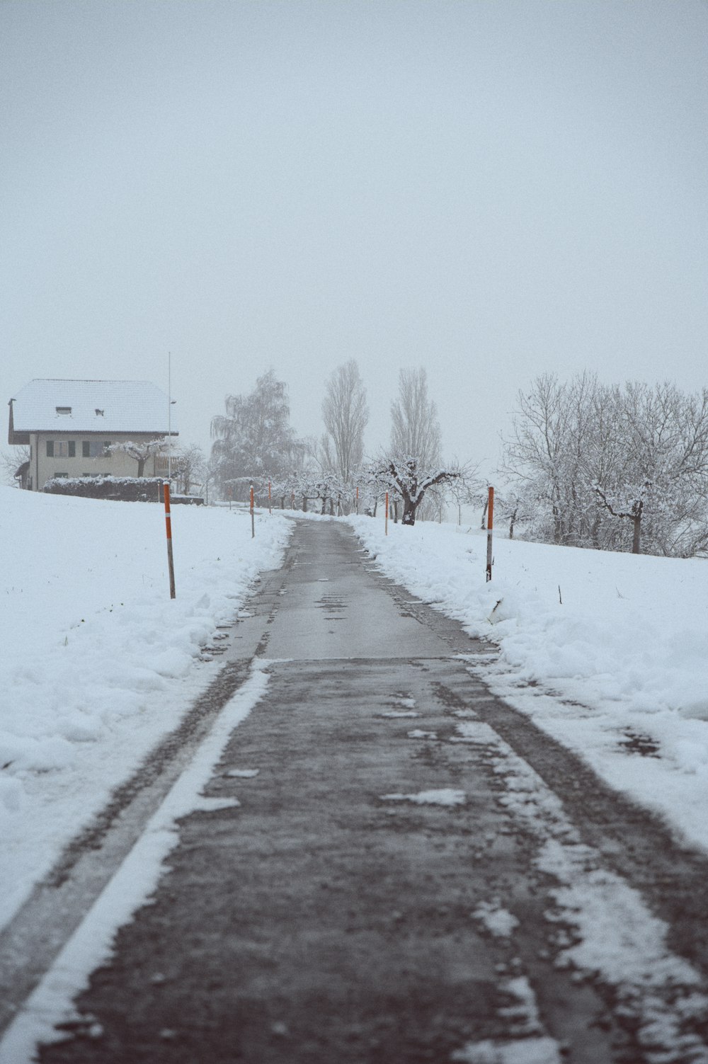 snow covered road during daytime