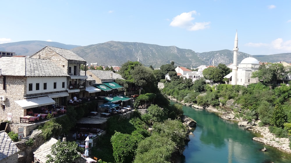 houses near river and trees during daytime