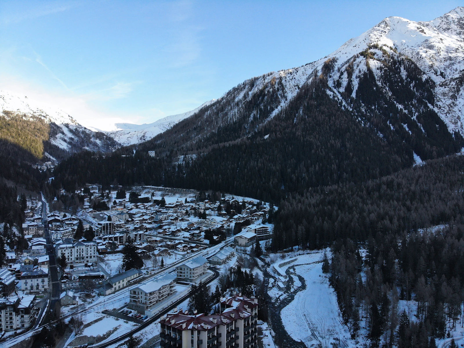 Chamonix valley and the aiguilles in winter