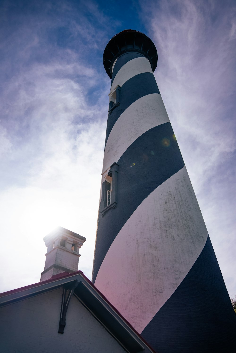 black and white striped lighthouse
