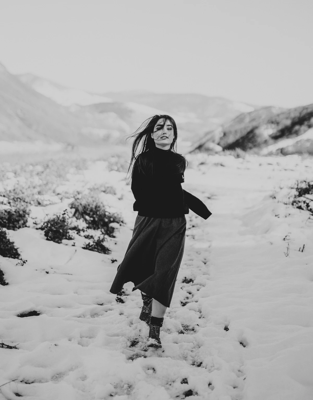 Snow editorial, minimal silhouette