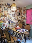 A cozy dining area featuring small furniture.
