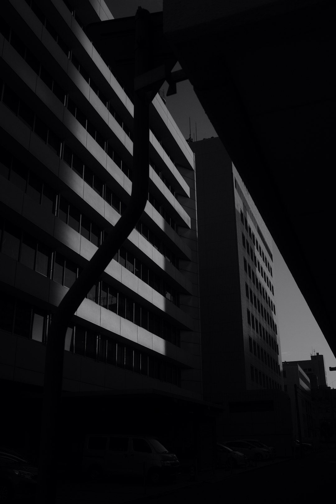 grayscale photo of high rise building