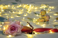 A relaxing bedtime routine scene with storybooks and nightlights.