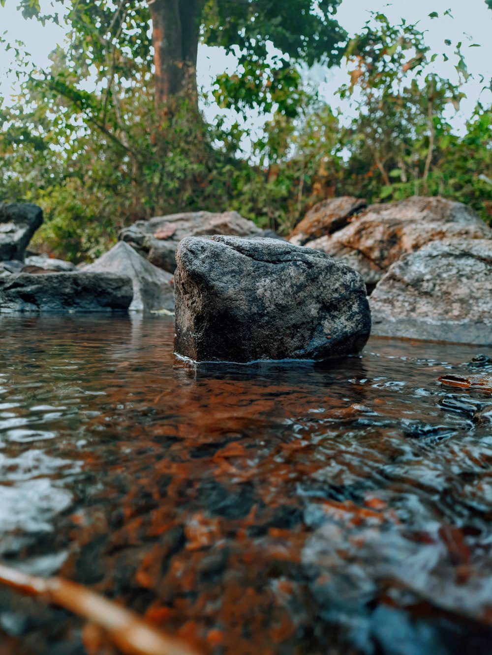 gray rock on river during daytime