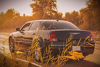 blue sedan on brown grass field during daytime