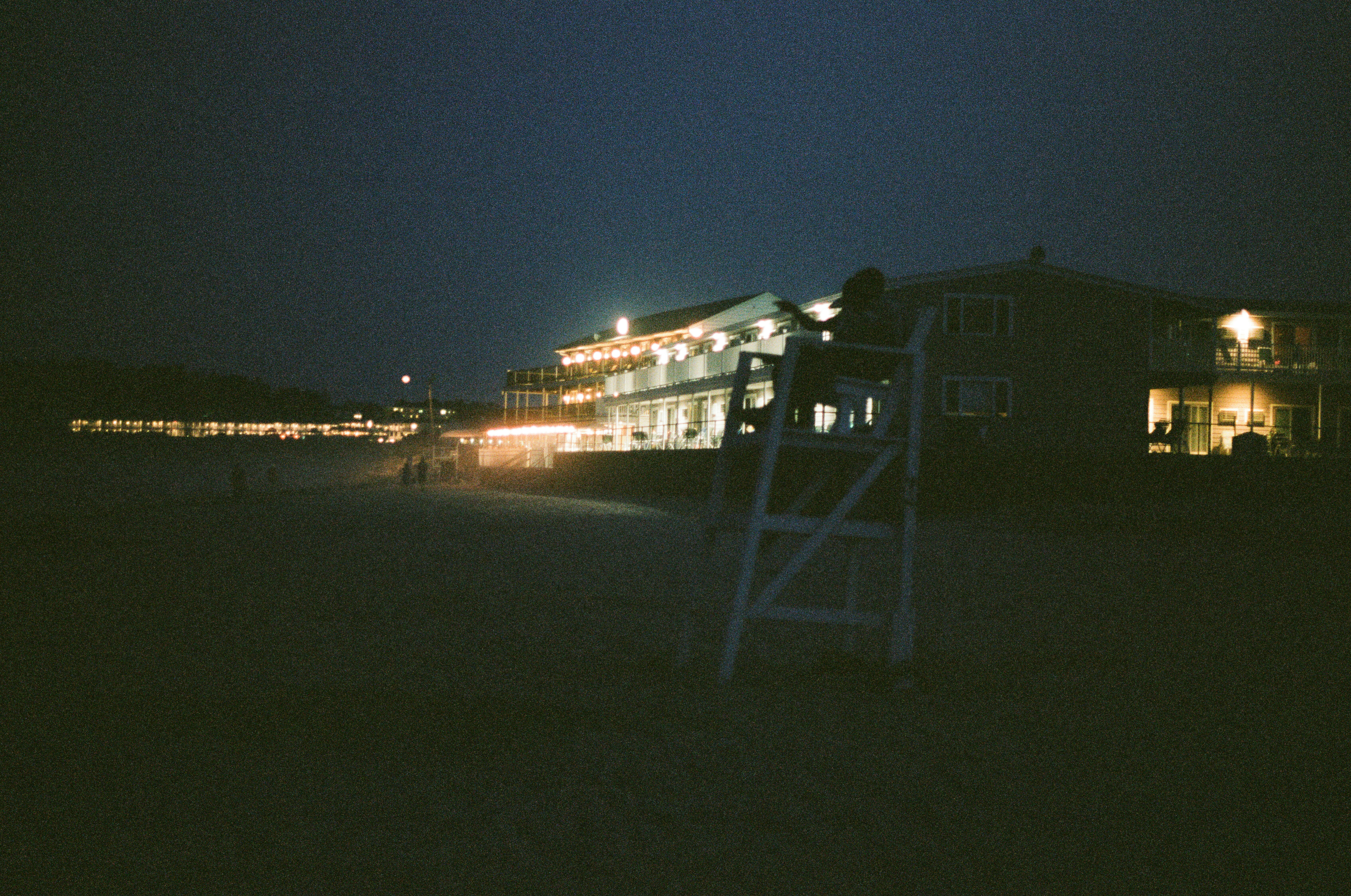 Blue hour on foggy beach