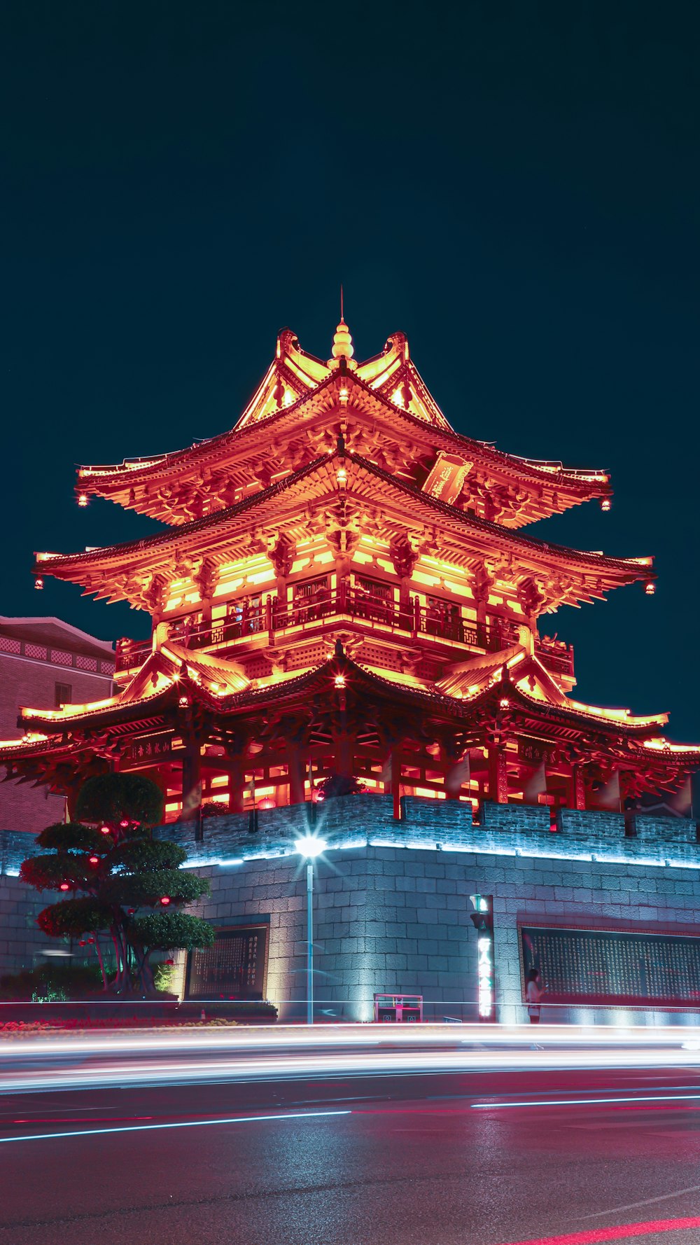 brown and white temple during night time